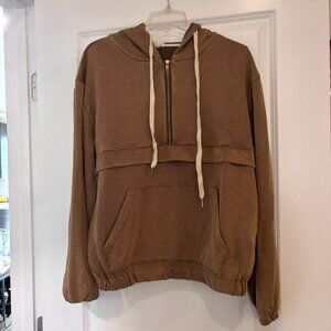 POL Brown Half-Zip Oversized Hoodie